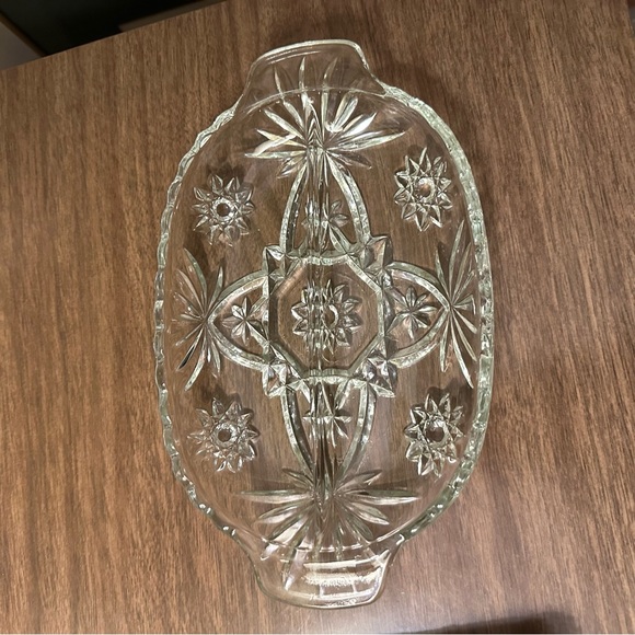 Set of 2 Anchor Hocking Prescut Star of David Divided Relish Dish Pressed Glass - Picture 3 of 7